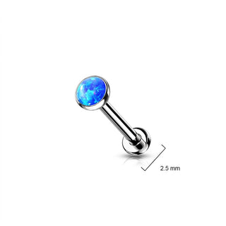Tytan labret opal płaski srebrny push-in
