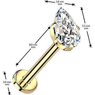 Tytan labret łezka cyrkonia push-in