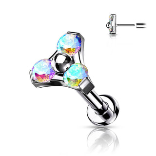 Tytan labret trójkąt cyrkonia srebrny push-in