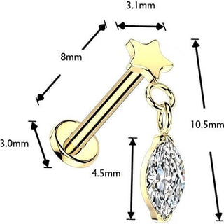 Tytan labret płaska gwiazdka z wiszącą markizą z cyrkonii push-in