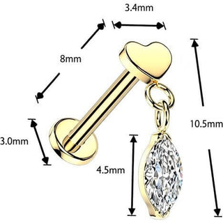 Tytan labret płaskie serce markiza cyrkonia wisząca push-in