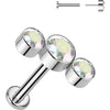 Tytan labret 3 okrągłe cyrkonie w oprawie bezel łuk push-in
