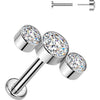 Tytan labret 3 okrągłe cyrkonie w oprawie bezel łuk push-in