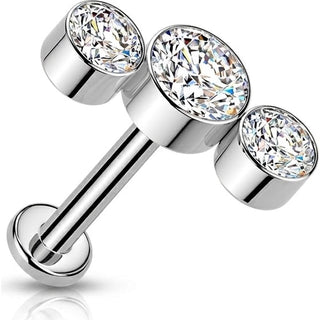 Tytan labret 3 okrągłe cyrkonie w oprawie bezel łuk push-in