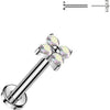 Tytan labret kwiatek z 4 płatkami z cyrkonii push-in