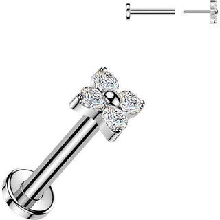 Tytan labret kwiatek z 4 płatkami z cyrkonii push-in