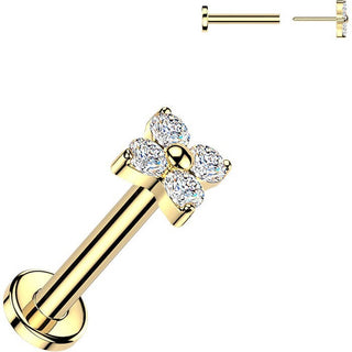 Tytan labret kwiatek z 4 płatkami z cyrkonii push-in