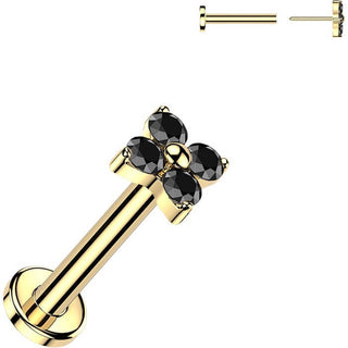 Tytan labret kwiatek z 4 płatkami z cyrkonii push-in