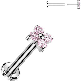 Tytan labret kwiatek z 4 płatkami z cyrkonii push-in