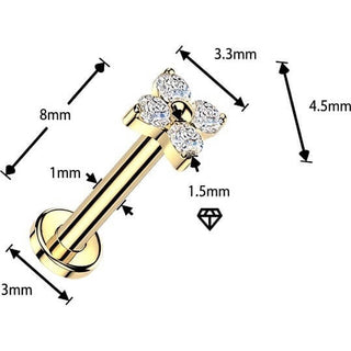 Tytan labret kwiatek z 4 płatkami z cyrkonii push-in