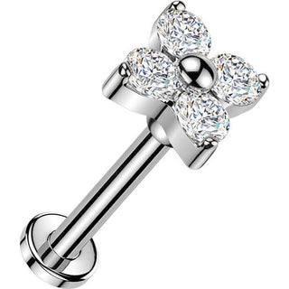 Tytan labret kwiatek z 4 płatkami z cyrkonii push-in