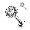 Tytan labret kwiatek cyrkonia srebrny push-in