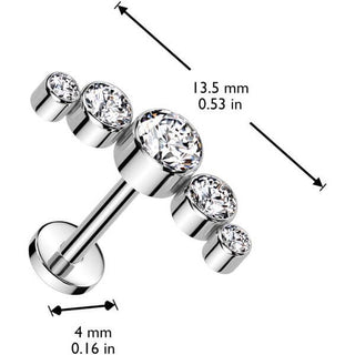 Tytan labret 5 okrągłych cyrkonii oprawa bezel push-in