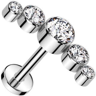 Tytan labret 5 okrągłych cyrkonii oprawa bezel push-in