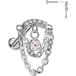 Tytan labret podwójny łańcuszek łuk z zawieszką z cyrkonią push-in