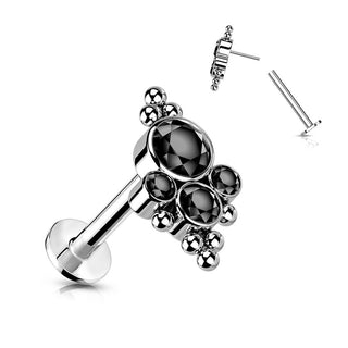 Tytan labret 4 cyrkonie srebrny push-in