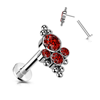 Tytan labret 4 cyrkonie srebrny push-in