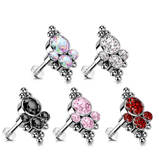 Tytan labret 4 cyrkonie srebrny push-in