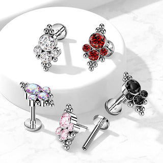 Tytan labret 4 cyrkonie srebrny push-in