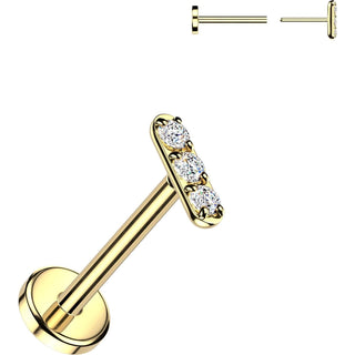 Tytan labret sztanga z 3 cyrkoniami push-in