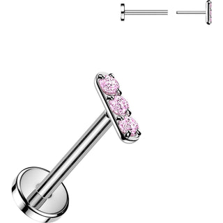 Tytan labret sztanga z 3 cyrkoniami push-in