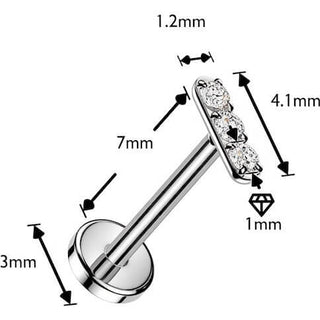 Tytan labret sztanga z 3 cyrkoniami push-in