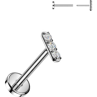 Tytan labret sztanga z 3 cyrkoniami push-in