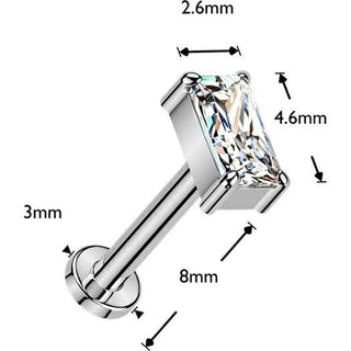 Tytan labret prostokąt cyrkonia push-in