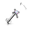 Tytan labret krzyż cyrkonia opal srebrny push-in