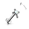 Tytan labret krzyż cyrkonia opal srebrny push-in