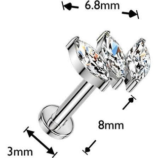 Tytan labret 3 cyrkonie szlif markizowy push-in