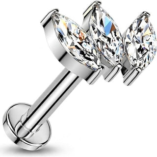 Tytan labret 3 cyrkonie szlif markizowy push-in