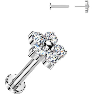 Tytan labret kwiatek z 5 cyrkonii push-in