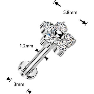 Tytan labret kwiatek z 5 cyrkonii push-in