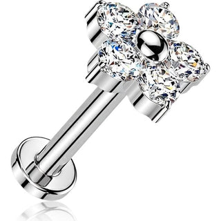 Tytan labret kwiatek z 5 cyrkonii push-in