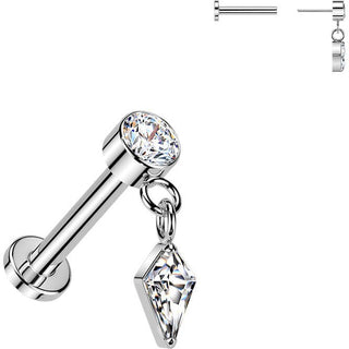 Tytan labret cyrkonia w oprawie bezel z wiszącą cyrkonią o szlifie cyrkoniaowym push-in