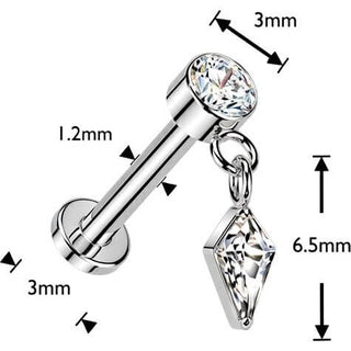 Tytan labret cyrkonia w oprawie bezel z wiszącą cyrkonią o szlifie cyrkoniaowym push-in