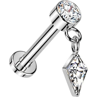 Tytan labret cyrkonia w oprawie bezel z wiszącą cyrkonią o szlifie cyrkoniaowym push-in
