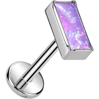 Tytan labret nakrętka prostokąt opal w oprawie bezel push-in