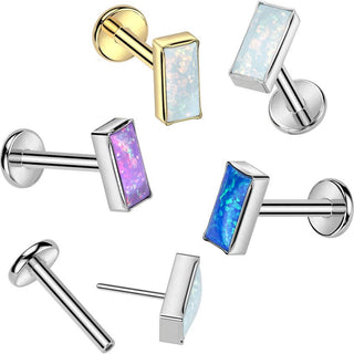 Tytan labret nakrętka prostokąt opal w oprawie bezel push-in