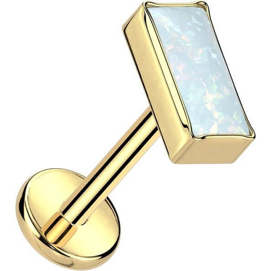 Tytan labret nakrętka prostokąt opal w oprawie bezel push-in