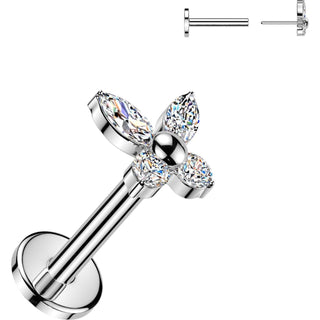 Tytan labret motyl z cyrkoniami push-in