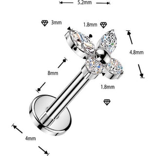 Tytan labret motyl z cyrkoniami push-in