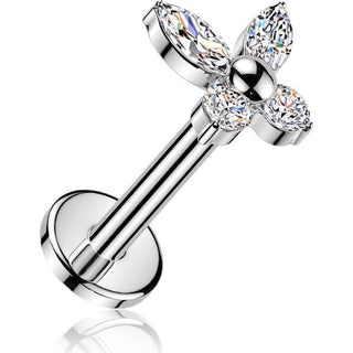 Tytan labret motyl z cyrkoniami push-in