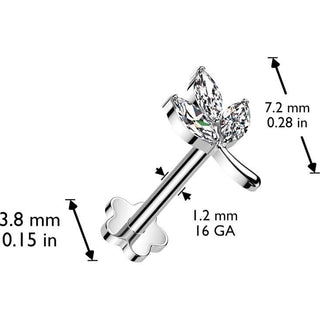 Tytan labret 3 cyrkonie szlif markizowy push-in
