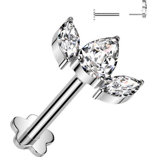 Tytan labret 3 cyrkonie podstawa kwiatek push-in