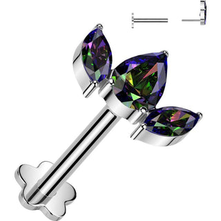 Tytan labret 3 cyrkonie podstawa kwiatek push-in