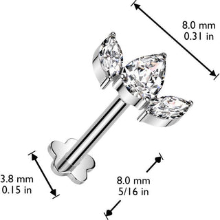 Tytan labret 3 cyrkonie podstawa kwiatek push-in