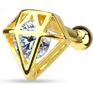 Sztanga cyrkonia w kształcie diamentu pozłacany