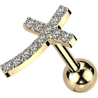 Sztanga krzyż cyrkonia złoty srebrny